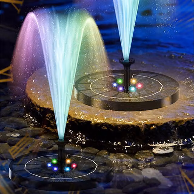 Latto Solar Floating Pond Fountain with RGB LED Lights in Black and Multicolour