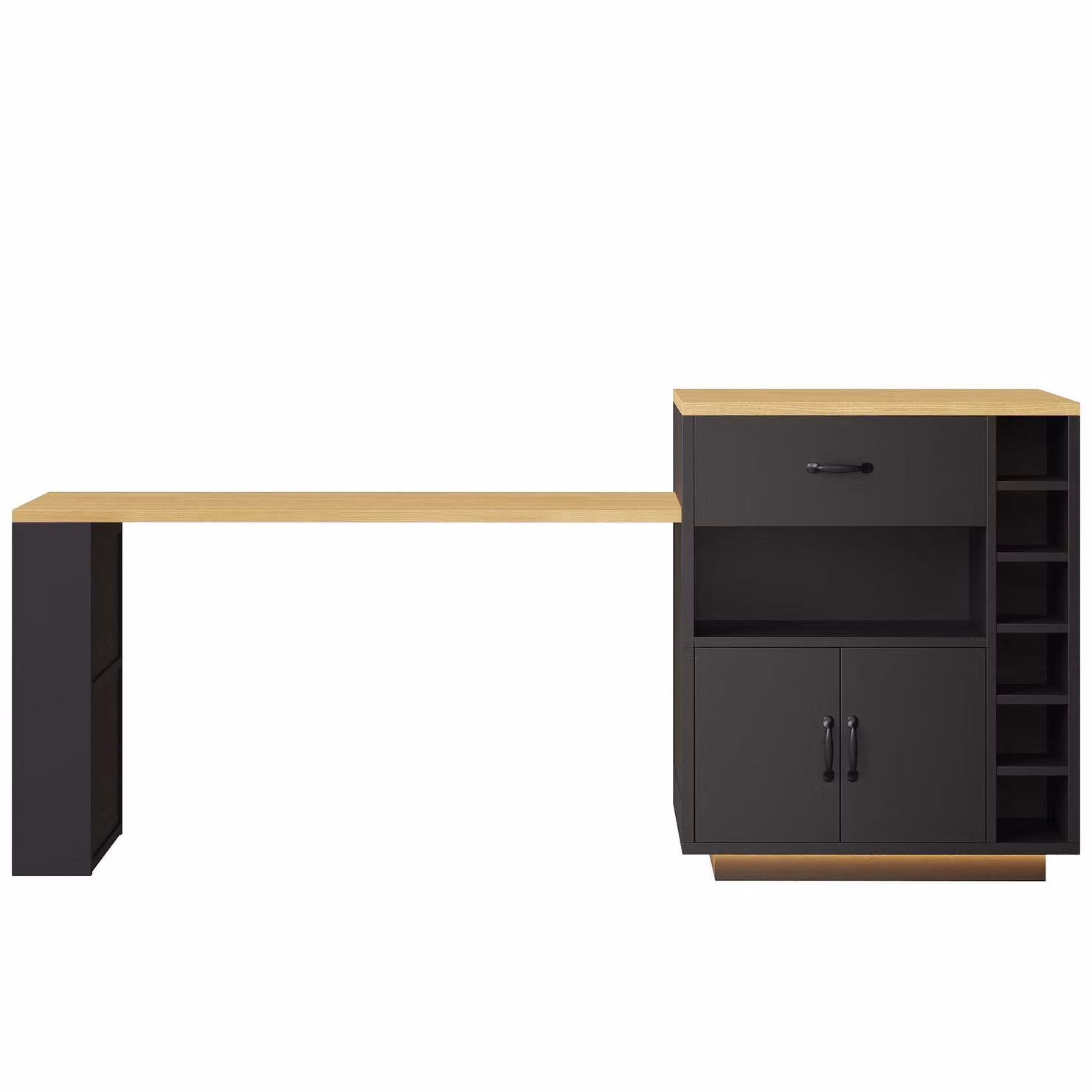 Aosom UK Extendable Kitchen Island with Dining Table and Multifunctional Storage Cabinet with Wine Rack, Black, W/D/H: 141 x 70 x 101.5 cm – 2