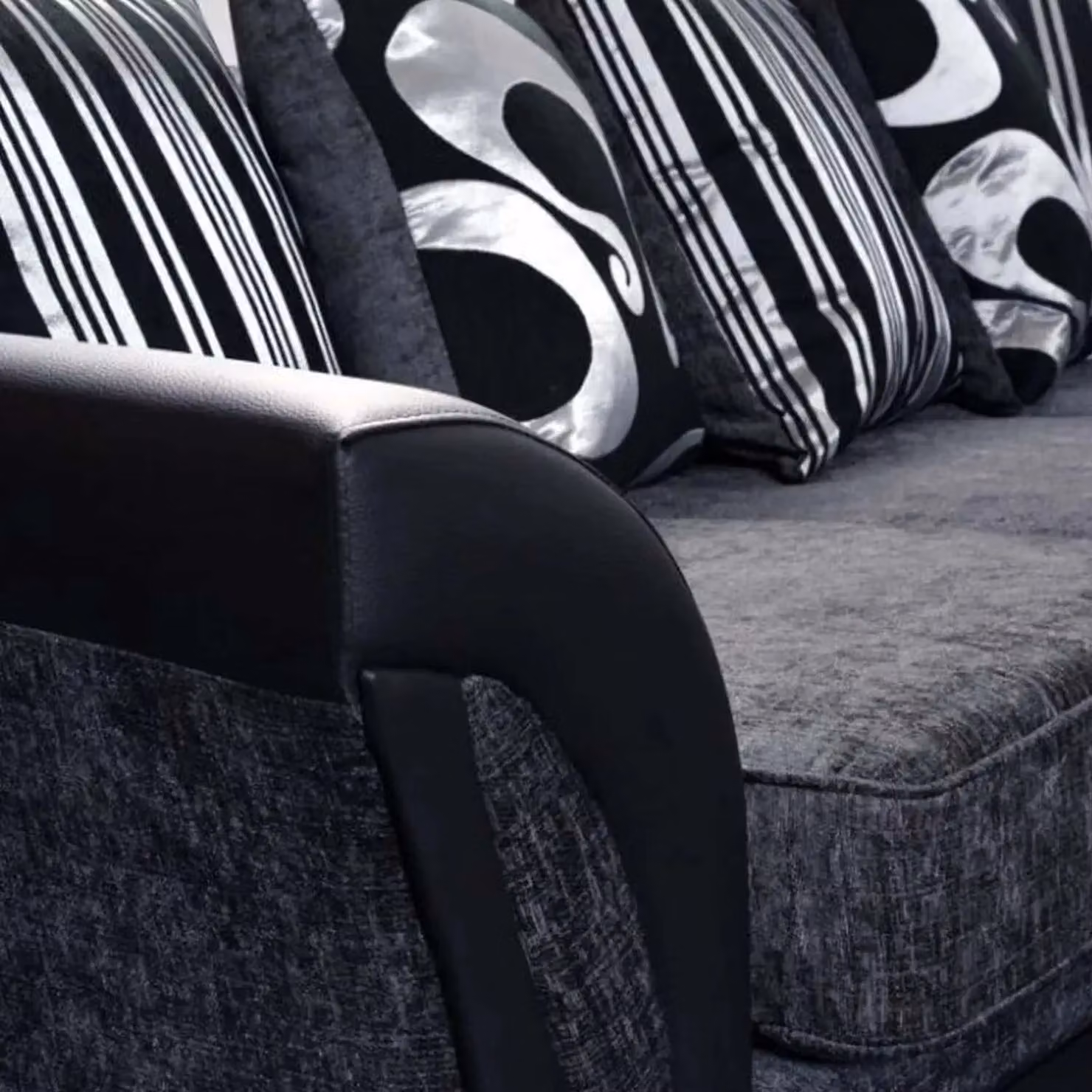 Furnishings For Less UK Lisbon 3 Seater and 2 Seater Fabric Sofa Suite in Black and Grey – 3