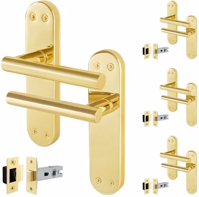 AFIT Polished Brass T-Bar Internal Handles with Latch Backplate, Gold, 4 Pairs, W/D/H: 150 x 100 x 17.5 mm – 1