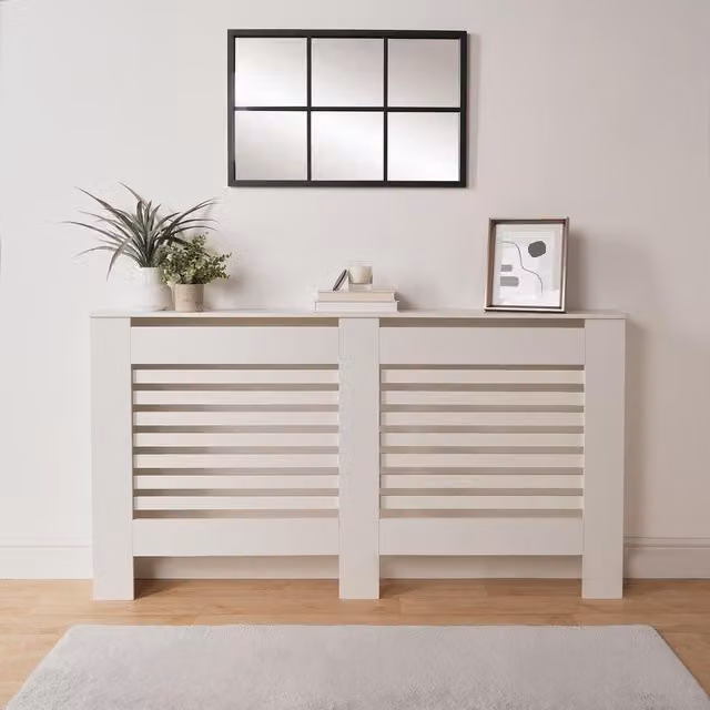 OHS White Wood Effect Radiator Cover Sideboard Shelf