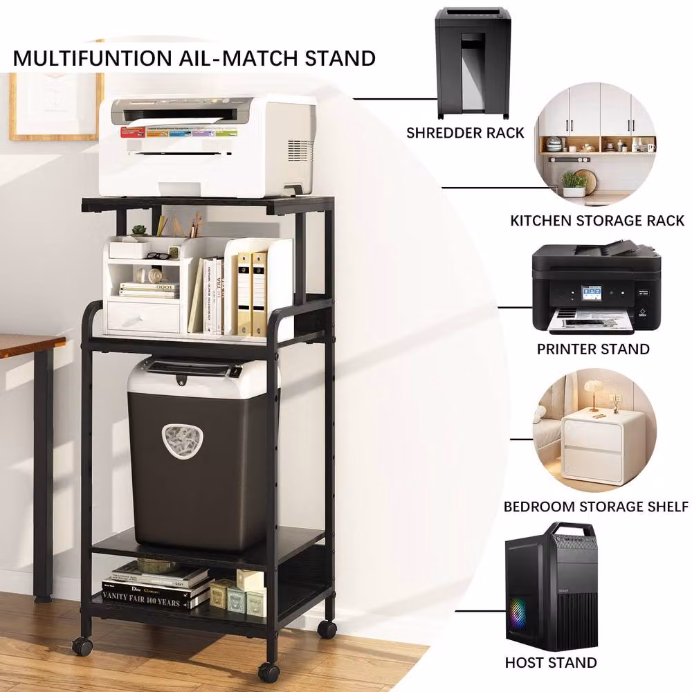 Huhote 4-Tier Printer Stand with Wheels and Adjustable Shelves in Black, W: 40.0 cm, D: 40.0 cm, H: 113.0 cm – 5