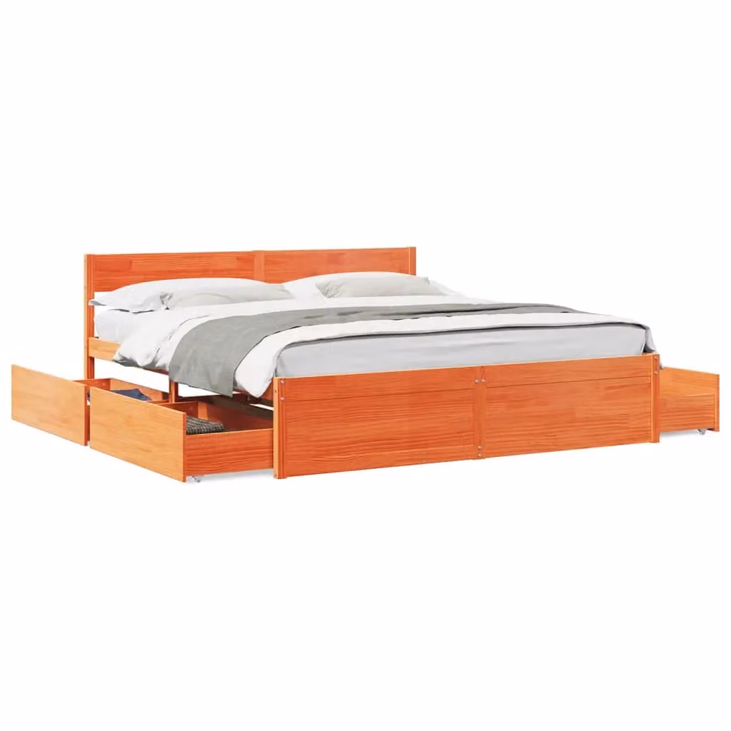 Berkfield Home Super King Solid Wood Pine Bed Frame in Wax Brown, W/D/H: 180 x 200 cm – 2