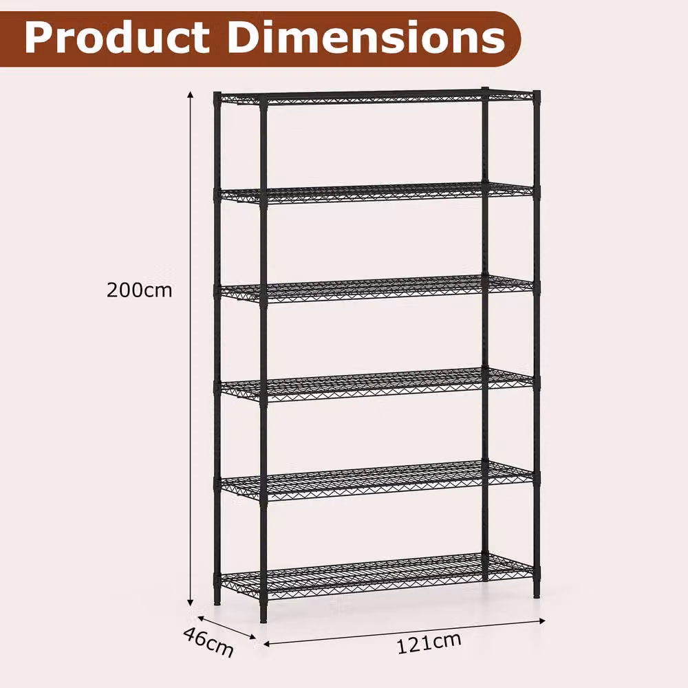 Gymax 6-Tier Adjustable Metal Wire Shelving Unit in Black – 2