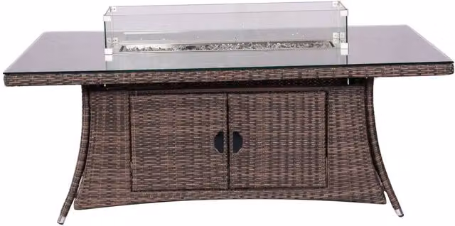 Direct Wicker 6-Seat Rattan Rectangular Fire Pit Dining Table in Brown, W/D/H: 180 x 72 x 72 cm