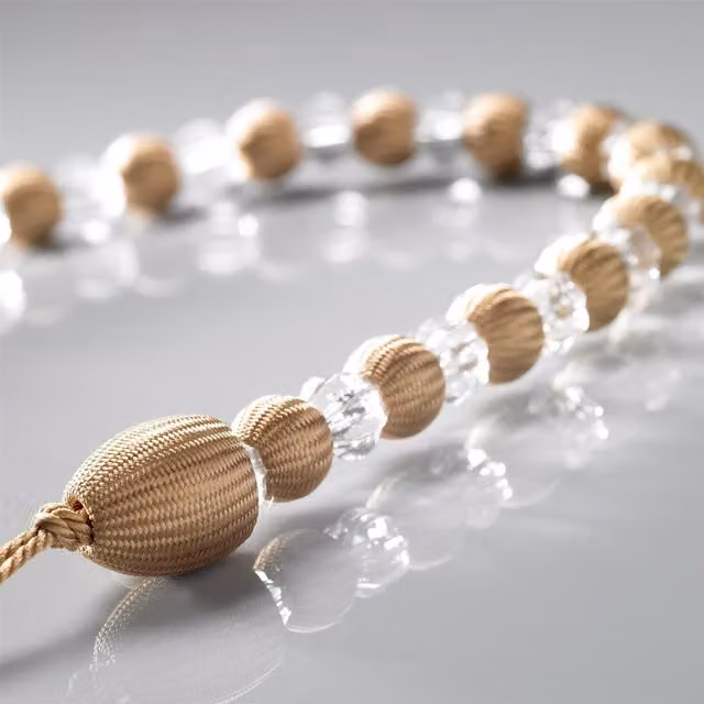 Livinluxury Pair of Classic Beaded Rope Curtain Tie Backs in Beige and Brown