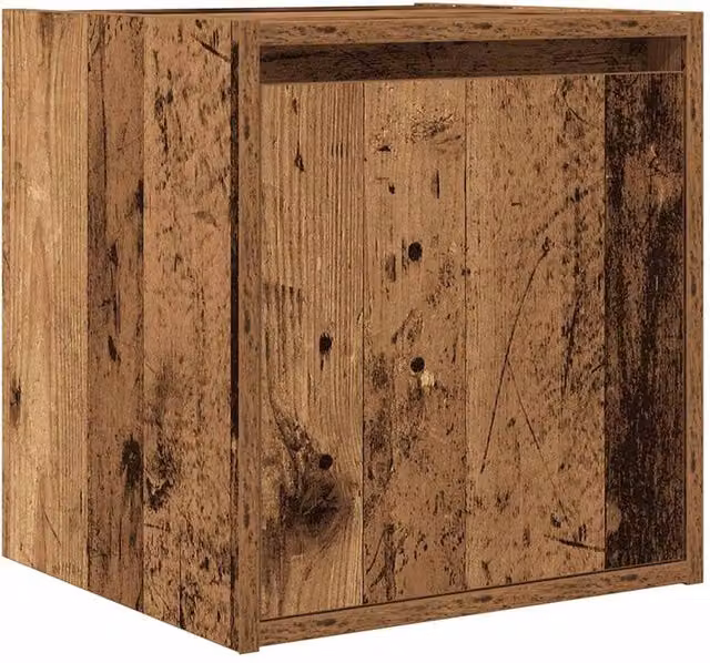 Berkfield Home Wall-Mounted Bedside Cabinet in Brown Old Wood, W/D/H: 38 x 34 x 40 cm