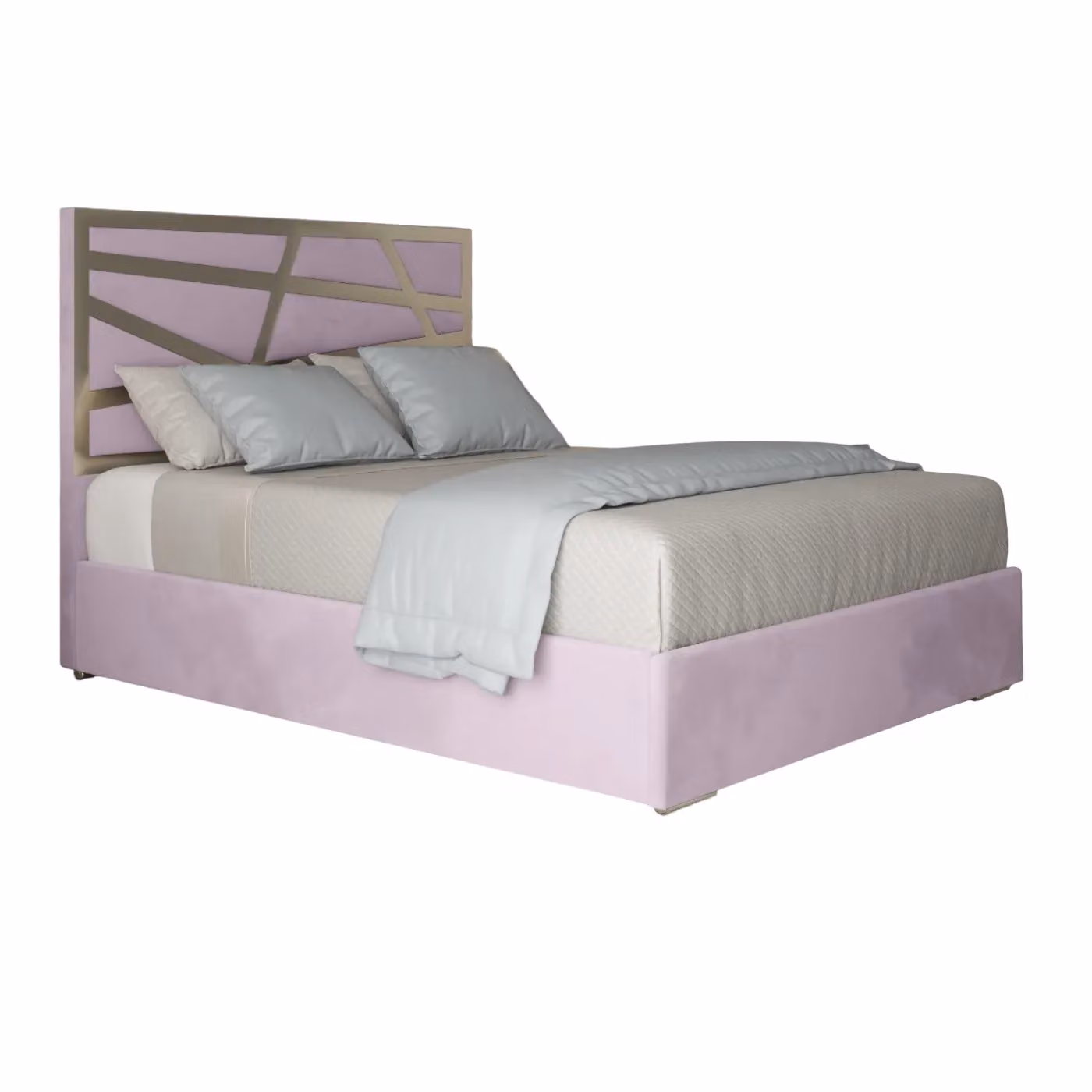 Casani Arabella Upholstered Velvet Metal Bed Frame in Pink, W/D/H: 140 x 200 cm – 2