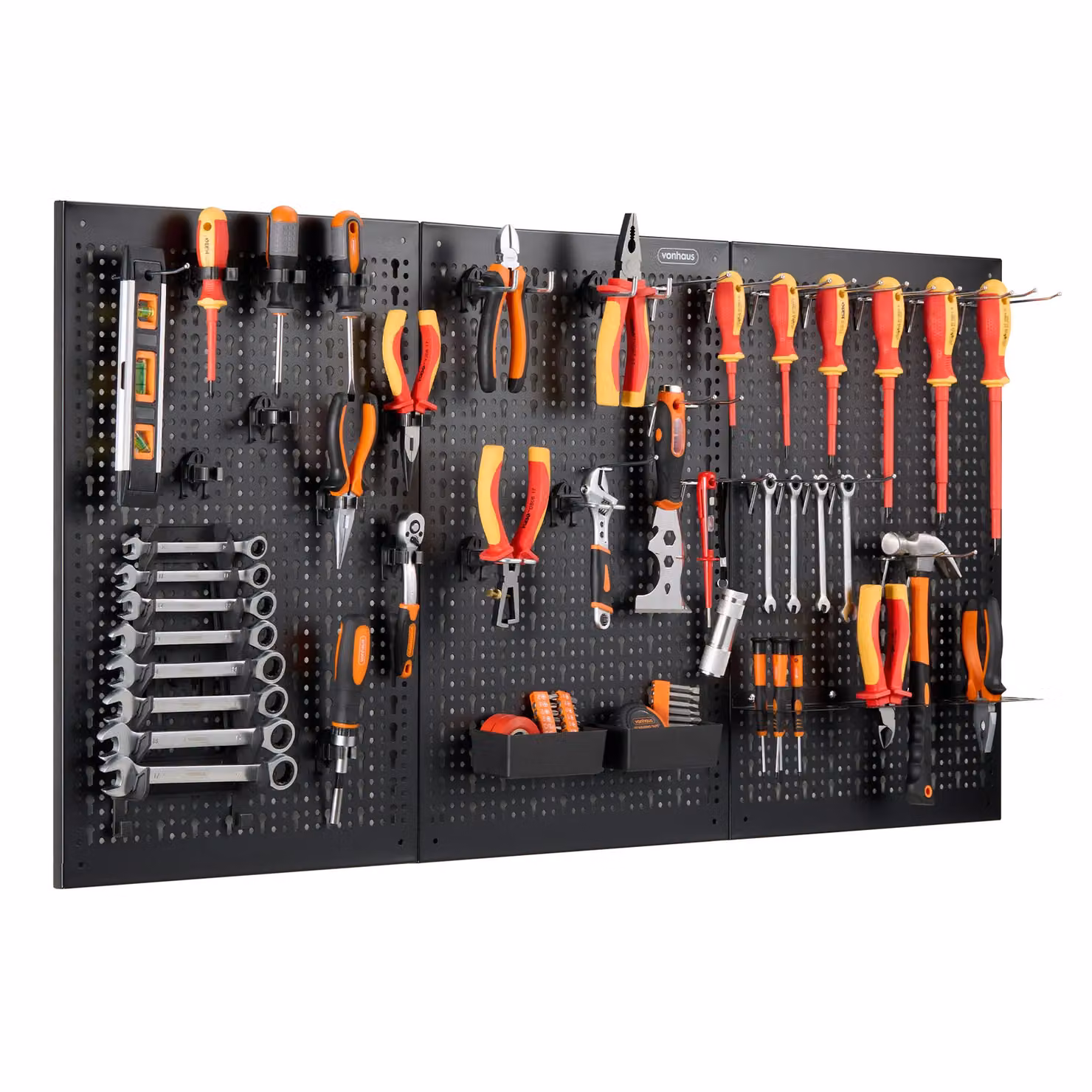 VonHaus 44 Piece Metal Wall Mounted Pegboard Storage Set in Black – 6