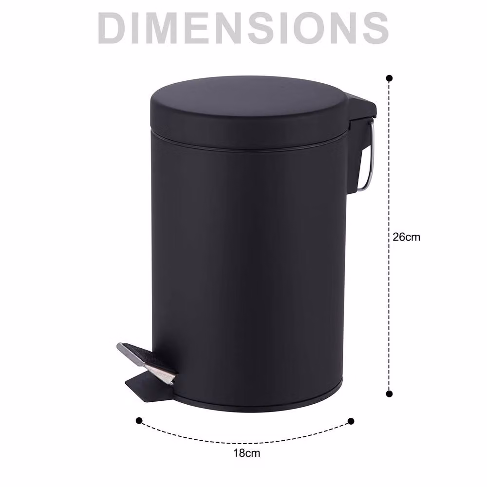Crystals 3L Black Stainless Steel Pedal Bin for Kitchen and Bathroom – 4