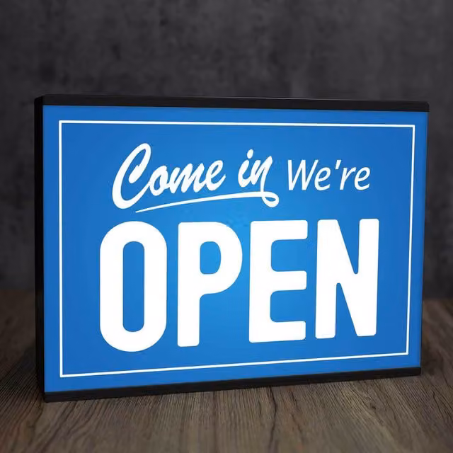 Echo Three LED Light Box Room Sign XL Come In We're Open A4 in Black