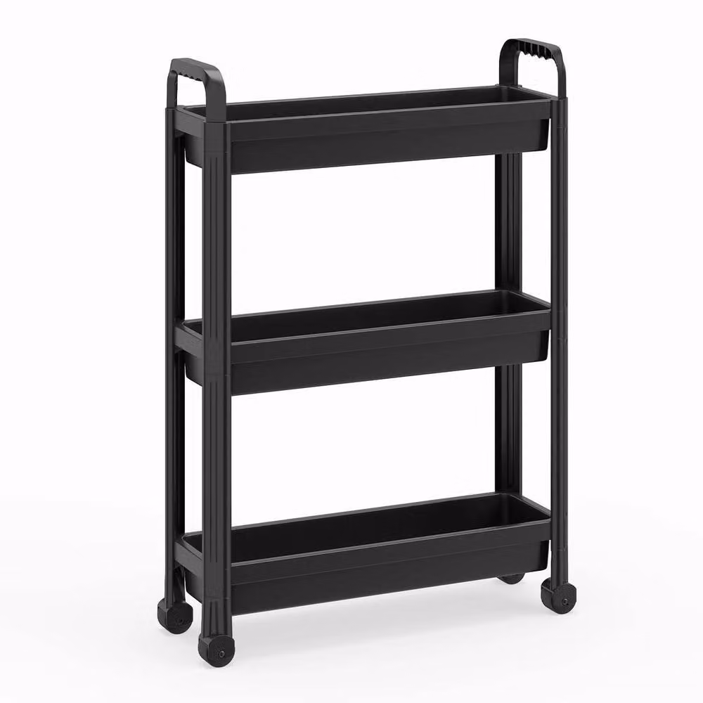 FORGEVIO 3-Tier Narrow Mobile Shelving Unit Slim Rolling Storage Cart in Black – 5