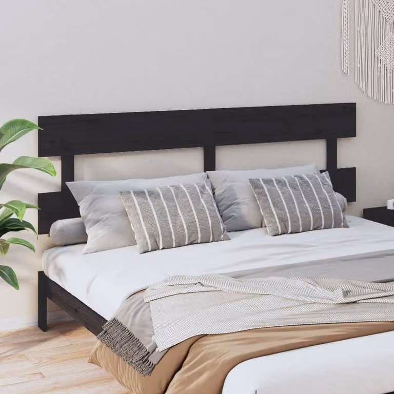 Berkfield Home Beautiful Bed Headboard in Black Solid Pine Wood, W/D/H: 204 x 3 x 81 cm