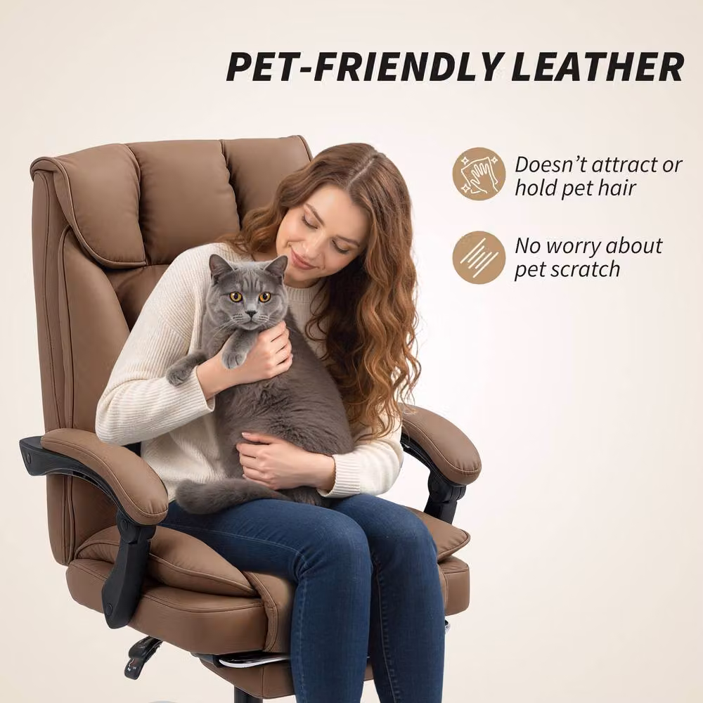 HOMCOM Pet-Friendly Brown Synthetic Leather Recliner Computer Chair with Footrest and Headrest – 5