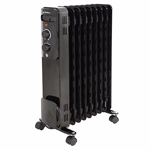 Jack Stonehouse 2000W Portable Oil Filled Radiator with Thermostat and Overheat Protection, Black and White – 2