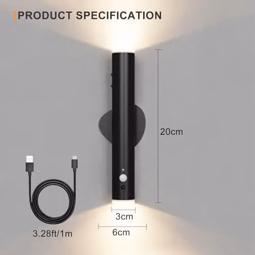 Harper Living Set of 2 Black LED Rechargeable Battery Operated Wall Lights with Motion Sensor, Remote Control, Dimmable and Timer Functions – 5