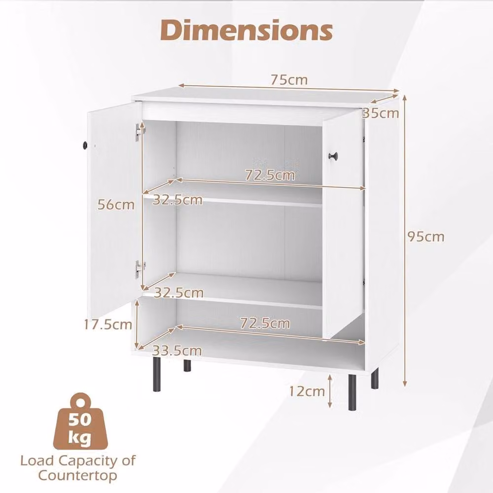 KORVIXA Modern White 2-Door Kitchen Storage Base Unit with Internal Shelves – 2