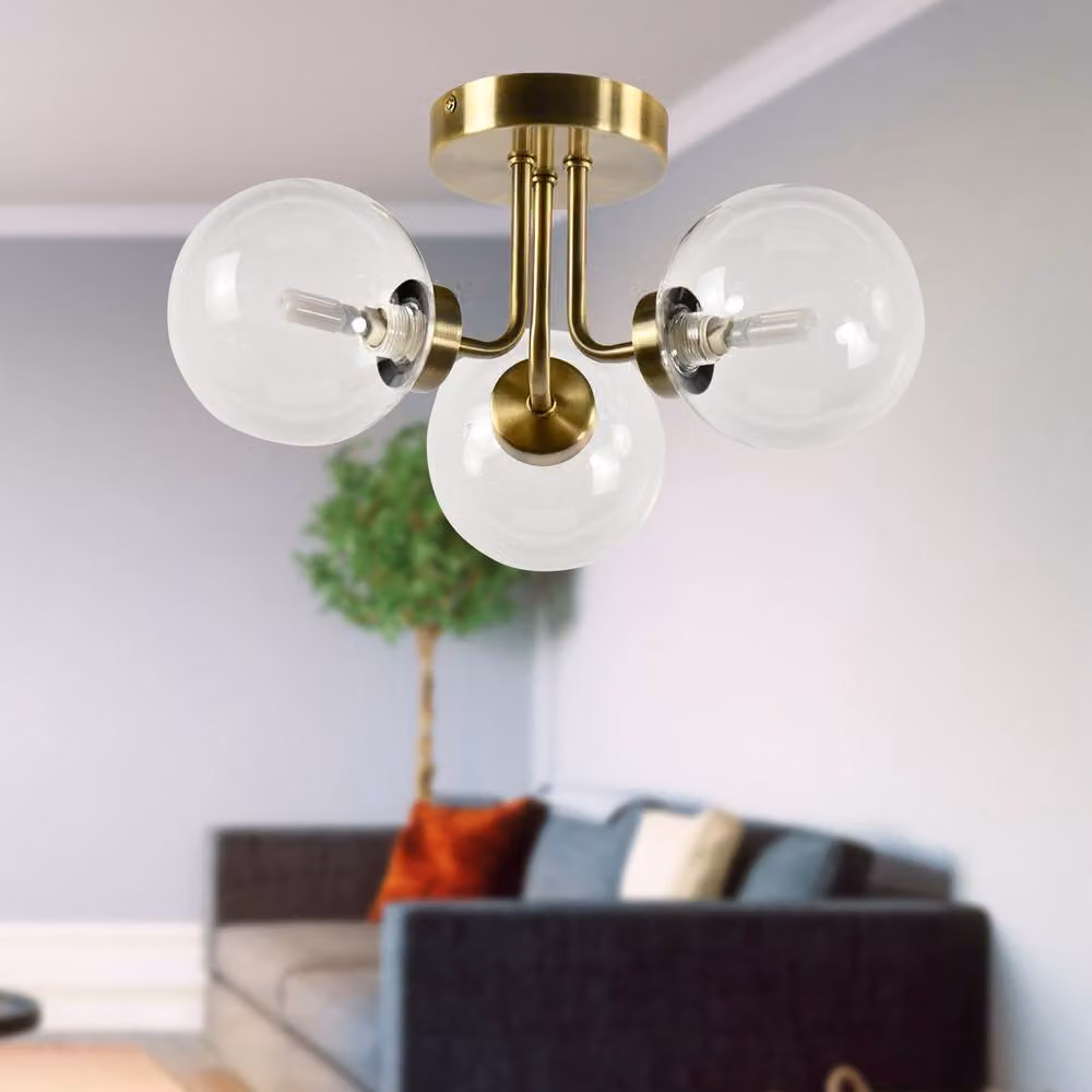 First Choice Lighting Dore Set of 2 Antique Brass Ceiling Lights with Transparent Glass Shades in Bronze – 2