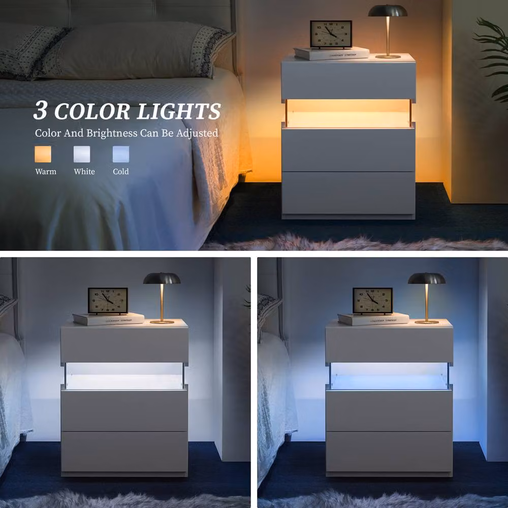 Direct Wicker White Wicker and Acrylic LED Nightstand with 3 Drawers – 2