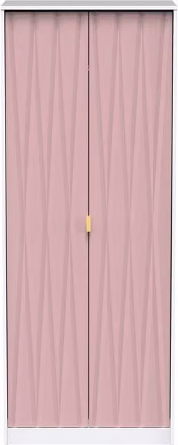 Ready Assembled 2 U Dallas 2 Door Wardrobe in Dusty Pink with Integrated Drawers and Gold Metal Details