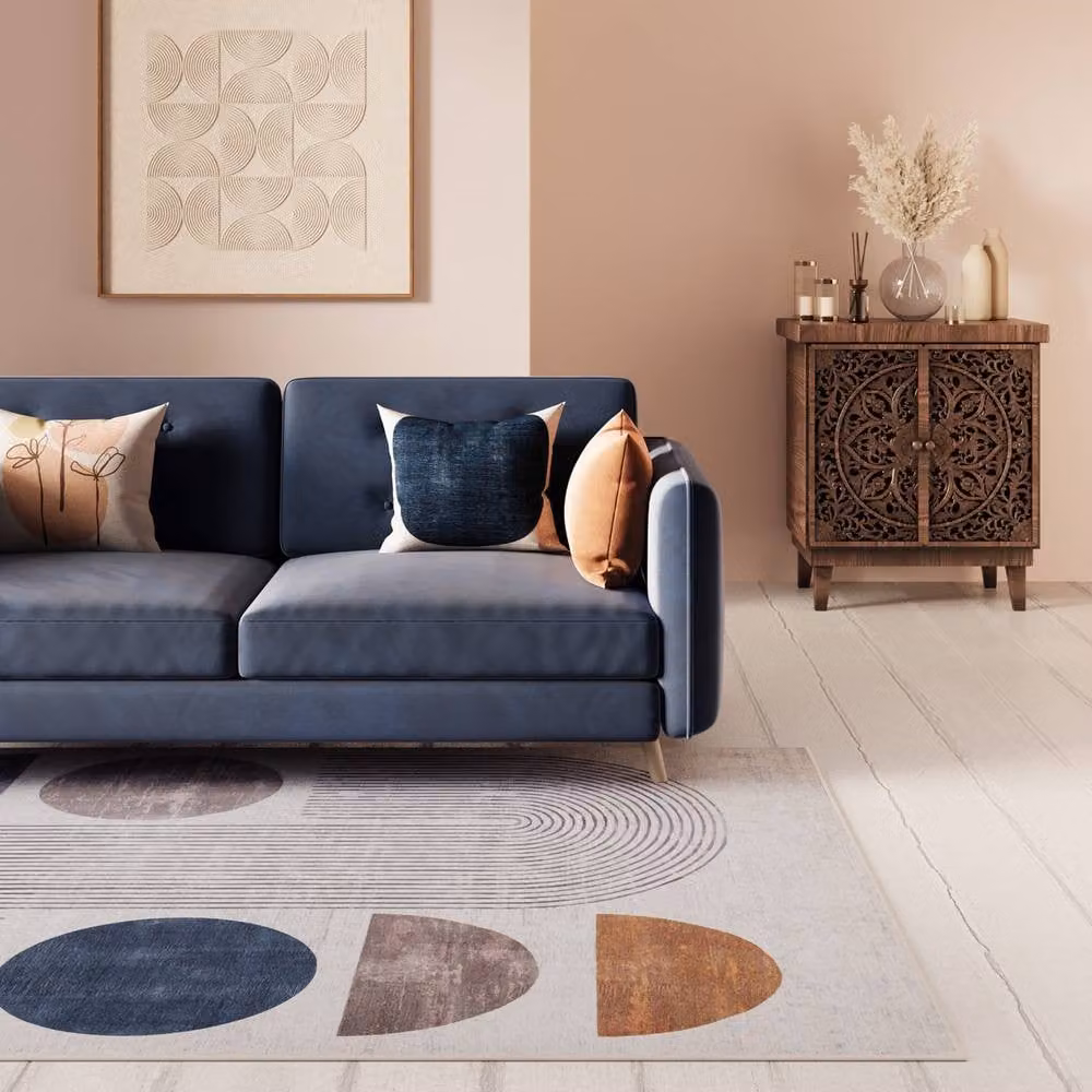 Kukoon Cream and Beige Modern Abstract Machine Woven Washable Everyday Rug, W: 200 cm, D: 290 cm – 3