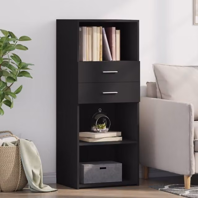 Berkfield Home Modern Black Matt Highboard with Internal Shelves and Open Shelf, W/D/H: 50 x 42.5 x 124 cm