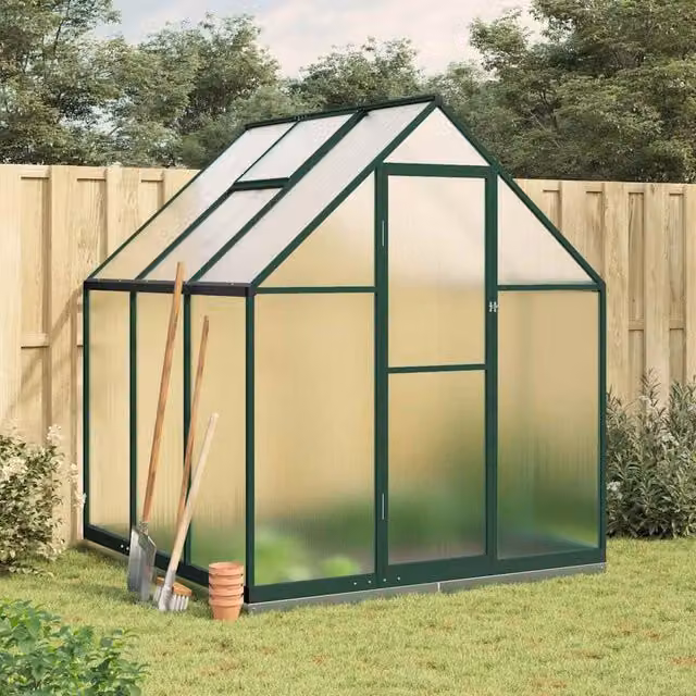 Berkfield Home Greenhouse with Base Frame in Green, Aluminium and Polycarbonate, W/D/H: 169 x 169 x 202 cm – 1