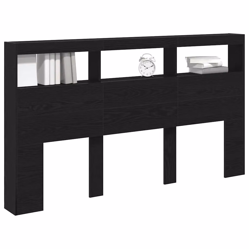 Berkfield Home Modern Black Oak Headboard Cabinet with LED Lighting and USB Charging Port, W/D/H: 180 x 17 x 102 cm – 4
