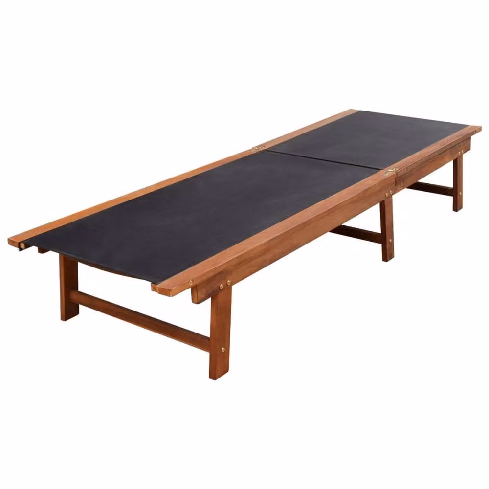 Berkfield Home Sun Loungers with Table Set, 2 Pieces, Brown Solid Acacia Wood and Textilene – 2
