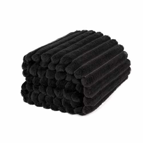 OHS Faux Fur and Fleece Throw Blanket in Black, W/D/H: 125 x 150 cm
