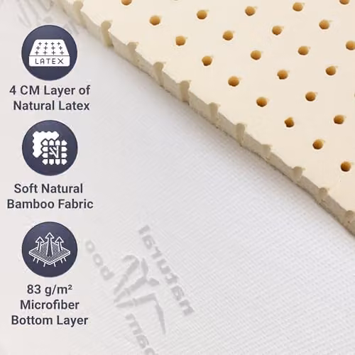 The White Stone Natural Latex Mattress Topper in White, 5 cm Thickness, 170 x 200 cm – 5
