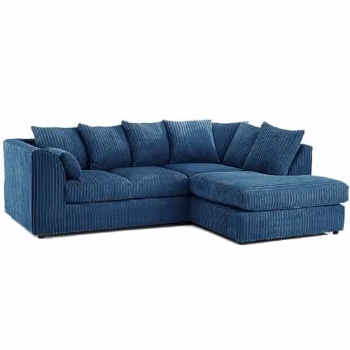SofaSelection UK Blue Jumbo Cord Right Hand L-Shape Corner Sofa with Scatter Cushions and Removable Covers – 1