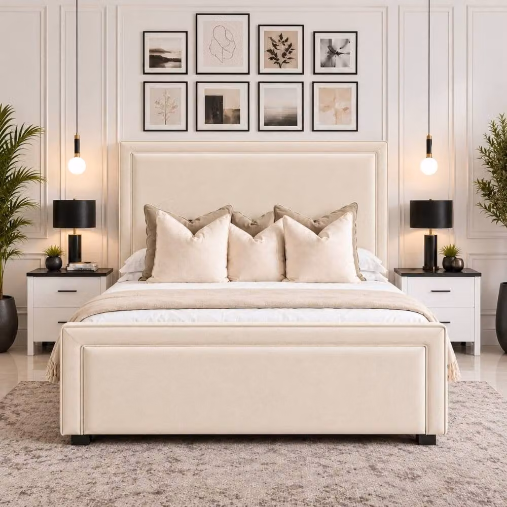 Velmora Upholstered Divan Ottoman Storage Bed with Headboard in Silver, W/D/H: 140 x 200 cm – 1