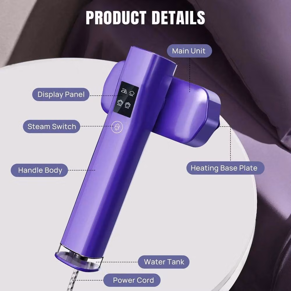 NESTLUNE Handheld Foldable Travel Garment Steamer in Purple, W/D/H: 100 x 15 x 15 cm – 3