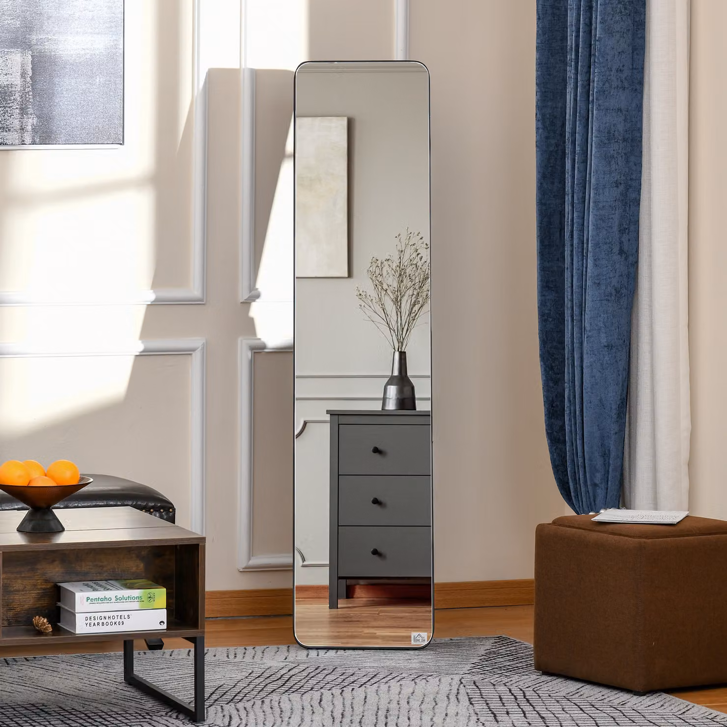 HOMCOM Full Length Mirror, Black Rectangular Free Standing or Wall Hanging Full Body Mirror – 7