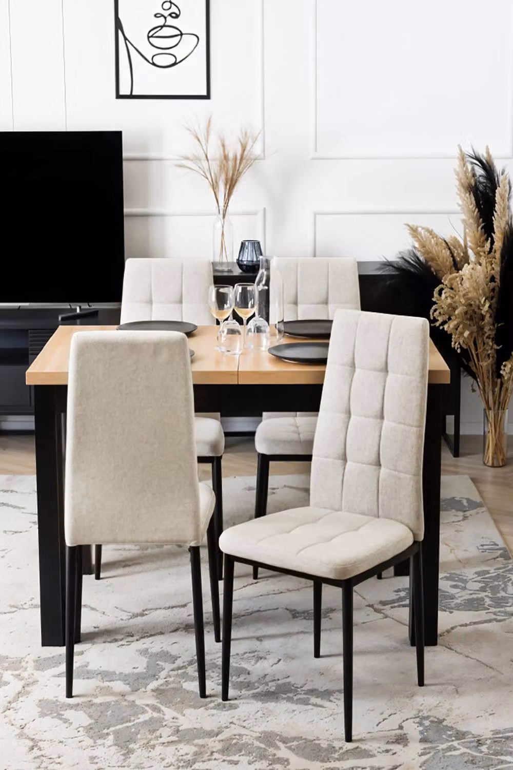 ExtraStar Minimalist Tufted Linen Dining Chair in Beige – 2