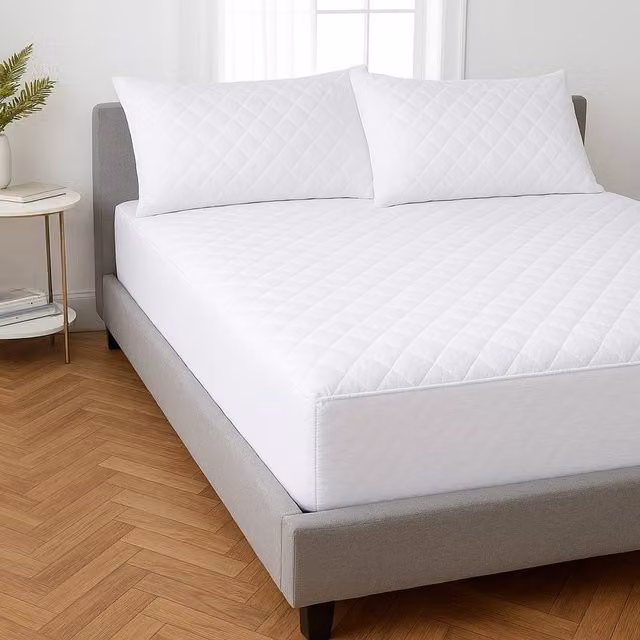 Rapport Home White Cotton Percale Fitted Mattress and Pillow Protector Set – 1