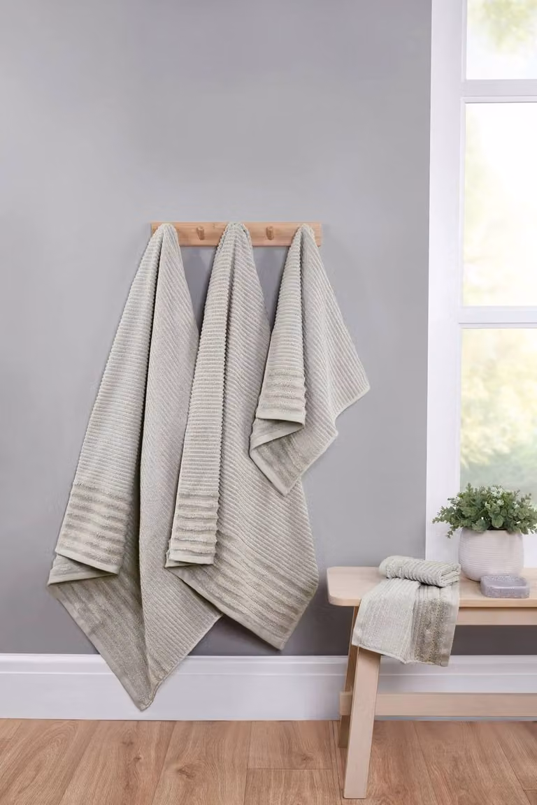 Rapport Home Grey Striped Pure Cotton Towel Set including Washcloth, Hand Towel and Bath Towel