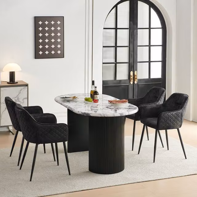 SONARA Set of 2 Modern Faux Suede Dining Armchairs in Black – 1