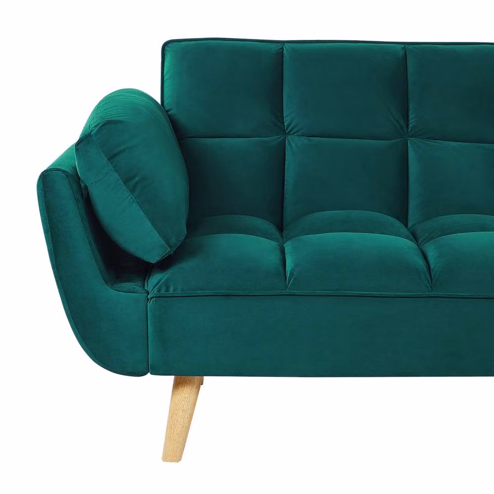 Wyld and Coco Green Velvet 3-Seater Click Clack Sofa Bed with Rubberwood Legs – 4