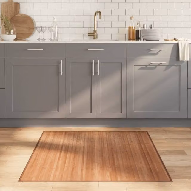 Berkfield Home Square Bamboo Rug in Brown, W/D/H: 100 x 100 x 1 cm – 1