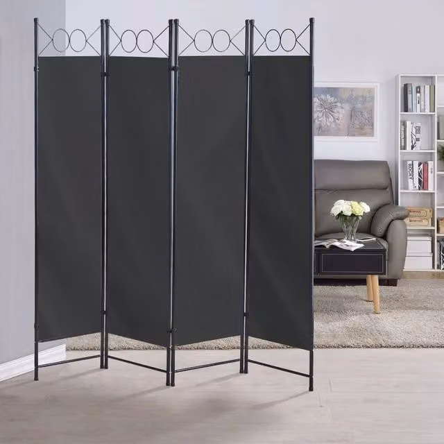EONLION 4 Panel Folding Privacy Screen Room Divider in Matt Black, Height: 164 cm, Width: 100 cm