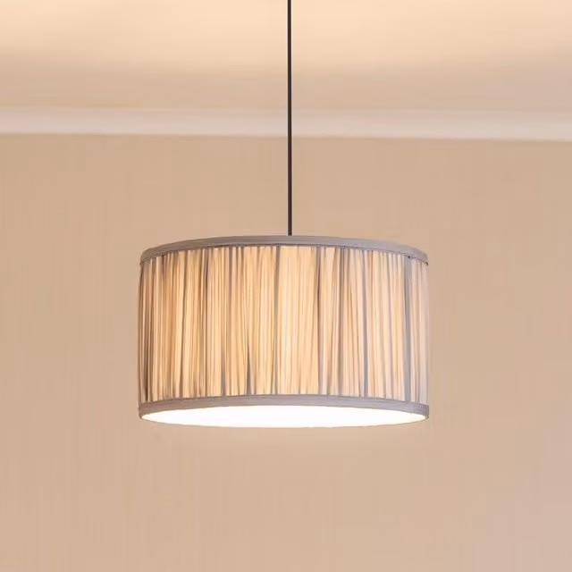 ValueLights Jess Blue Fabric Ruched Pleated Drum Lampshade with LED Bulb, Width: 35 cm