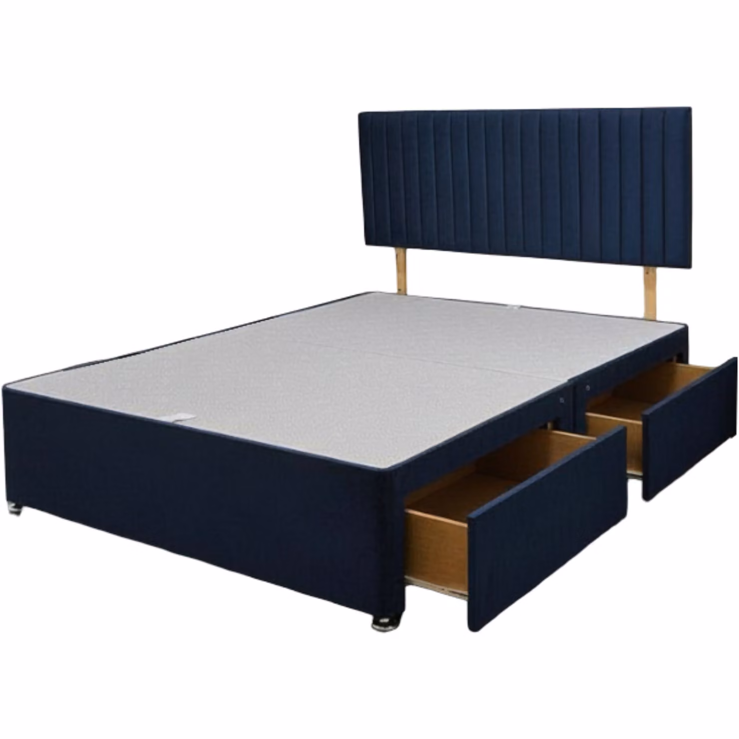 Knight Sleep Emily Upholstered Divan Bed Base with 2 Drawers and Headboard, Blue, W/D/H: 90 x 200 cm – 2