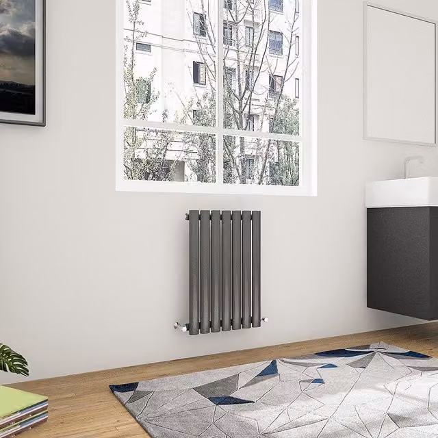 AicaBathroom Horizontal Oval Column Radiator in Anthracite Grey, Steel