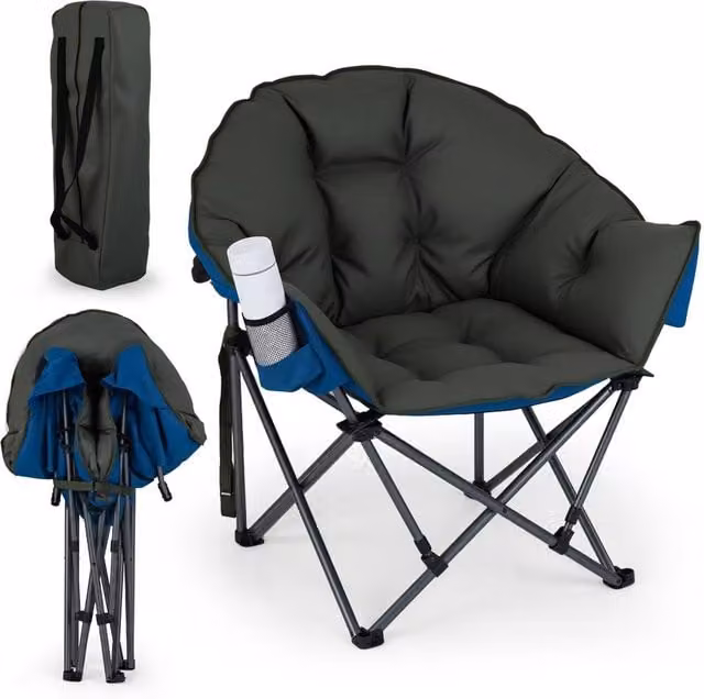 Costway Oversized Folding Camping Chair with Padded Seat and Cup Holder in Green – 1