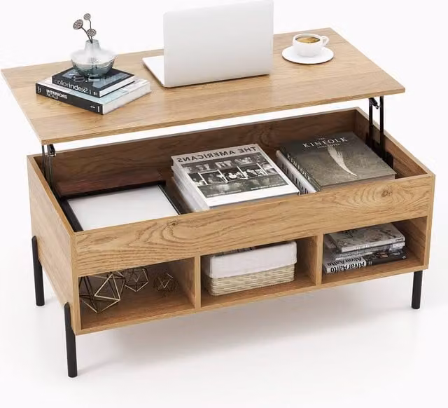 Costway Modern Rectangular Lift Top Coffee Table in Brown – 1