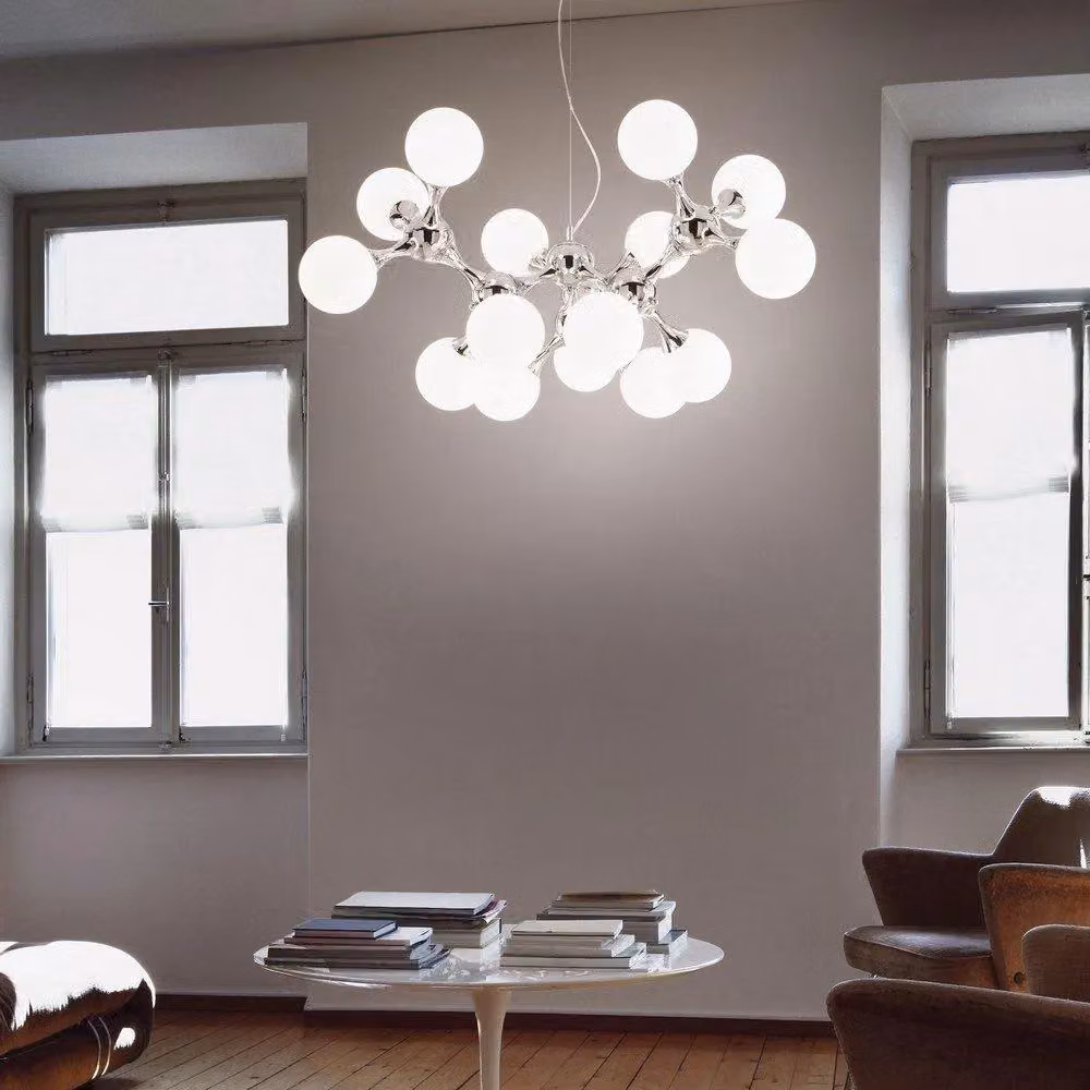 Netlighting Nodi Bianco Large Molecular Ceiling Pendant Light in Grey and Chrome with 15 Glass Spheres and E14 Sockets – 2