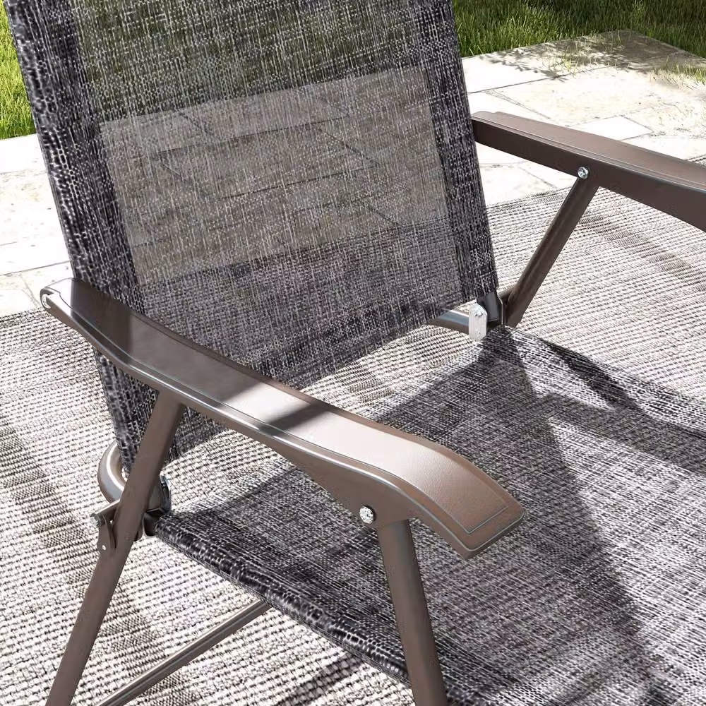 Wyld Haus Hael Set of 2 Grey Folding Garden Chairs with Steel Frames and Mesh Seats – 7