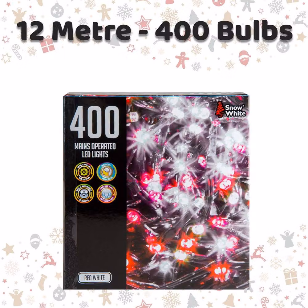 VFM e-Store Christmas Multicolour String Lights with 400 Red and White Bulbs, Length: 12m – 2